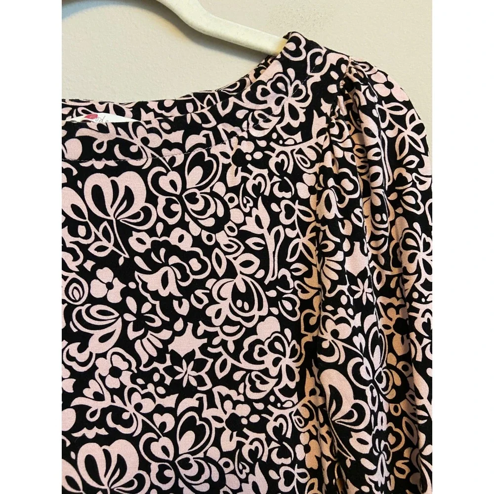 Boden Pink Black Floral Paisley Long Sleeve Mini Dress Scoop Neck US 4R
